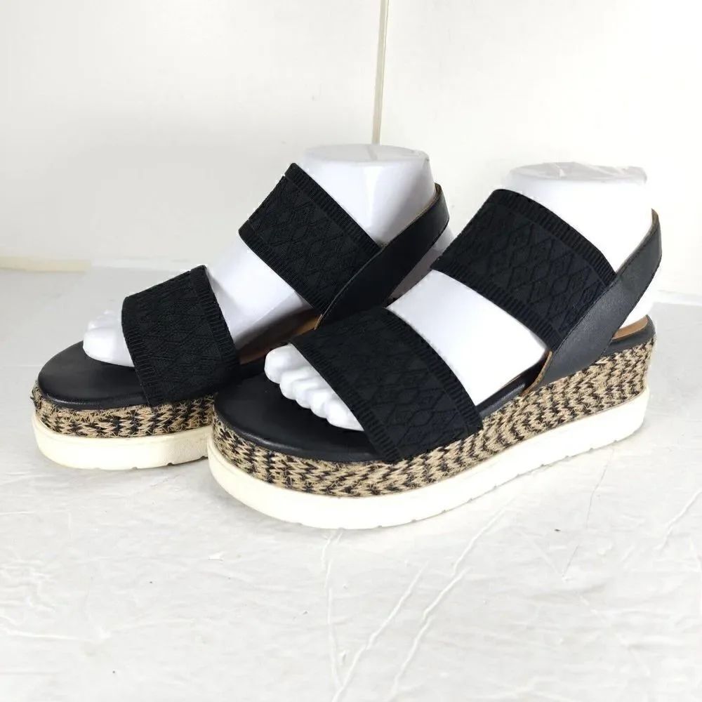 Anthropologie Women's EU39 US8,5 Black Multi Suede Flatform Slingback Sandals